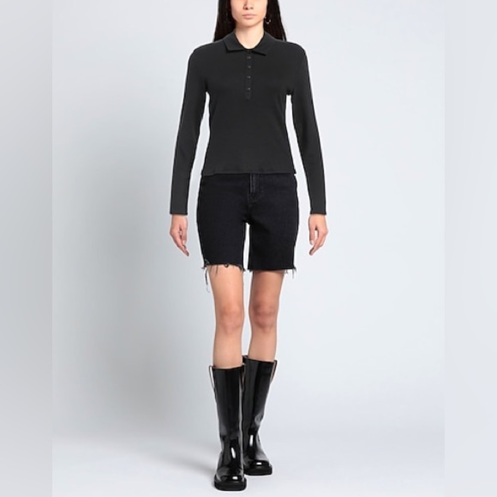 Rag & Bone NWT Black Ribbed Long Sleeve Polo Size M